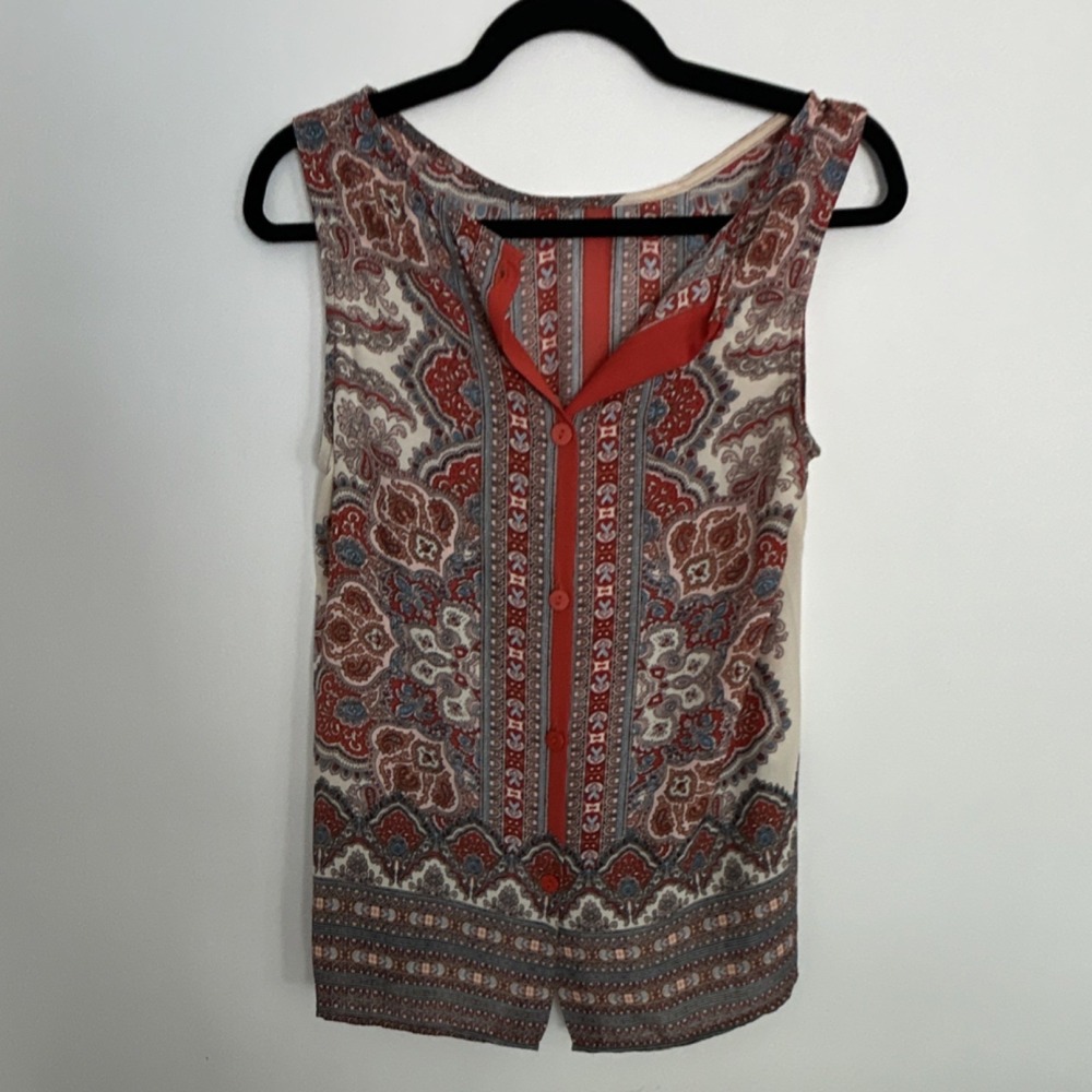 Cynthia Rowley Paisley Sleeveless Button Blouse V-Neck Women's Size S